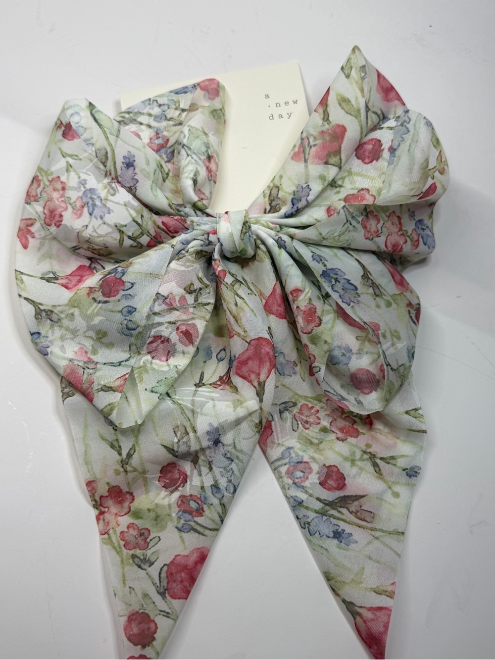 a new day Floral Bow Hair Scarf in Pink, Green & Blue - Picture 1 of 6